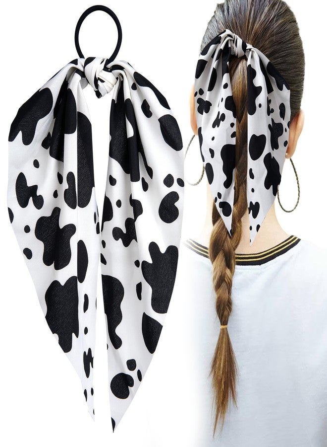 Mxxipp Cow Print Hair Band for Women, Non-Slip Rabbit Bunny Ear Bow Hair Tie Ropes, Elastic Bowknot Ponytail Holder Hair Scrunchies Accessories for Curly Straight Thin Thick Fine Hair - Image 1